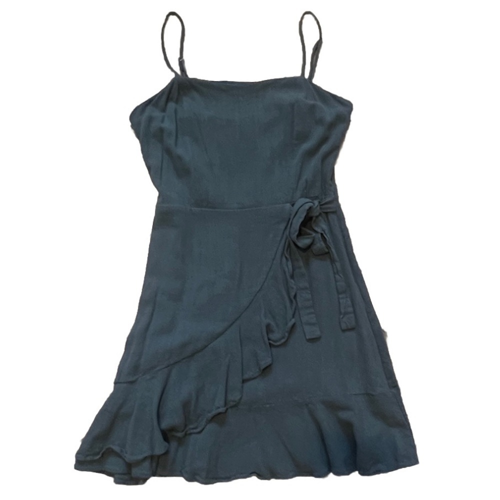 Altar'd State Linen Blend Blue Asymmetrical Ruffled Mini Dress S EUC - Picture 6 of 10